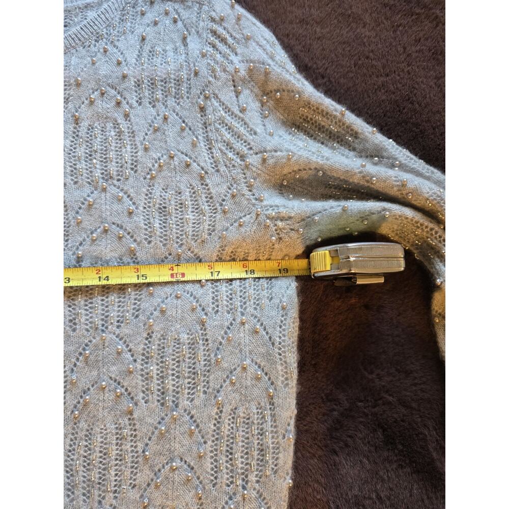 Prive Sweater Womens M 3/4 Sleeve Cashmere faux pearl Pullover Preppy formal - Picture 8 of 9